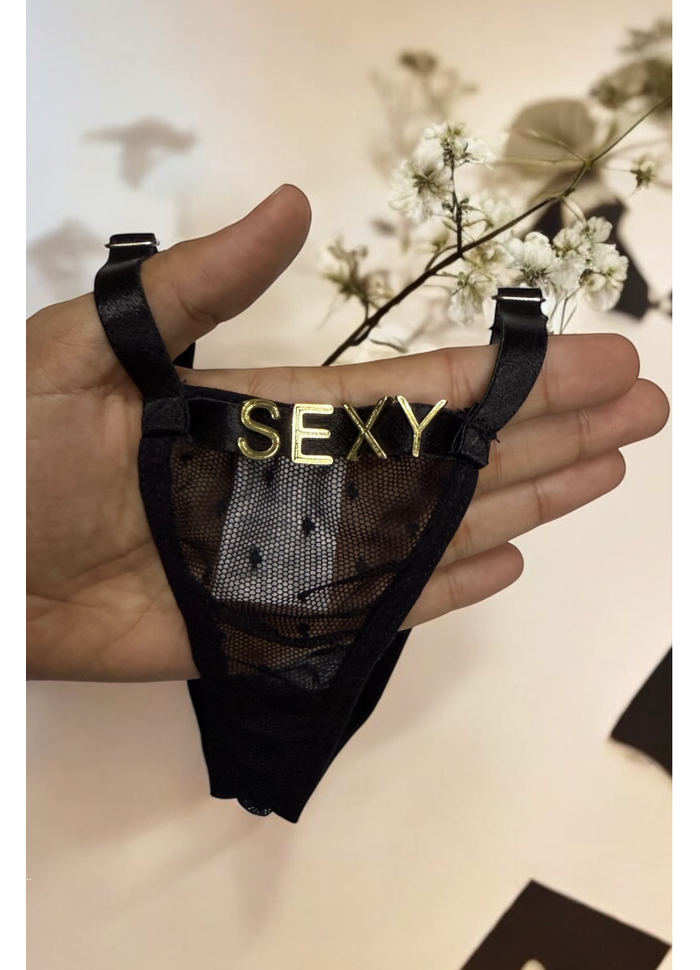 Calcinha com regulagem escrito SEXY