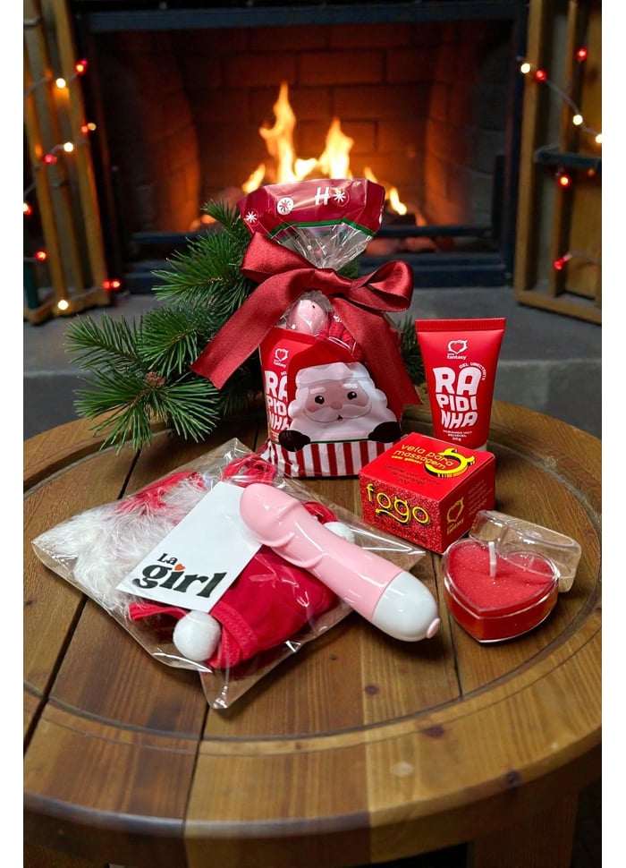 Kit de Natal Calcinha Mamãe Noel, Vela, vibro e gel