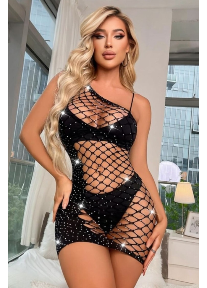 Vestido Arrastão com Micro Strass 