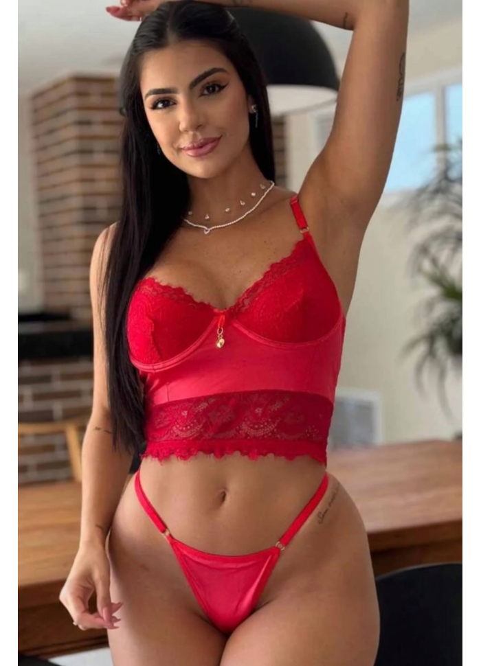CONJUNTO SENSUAL CROPPED RENDADO 