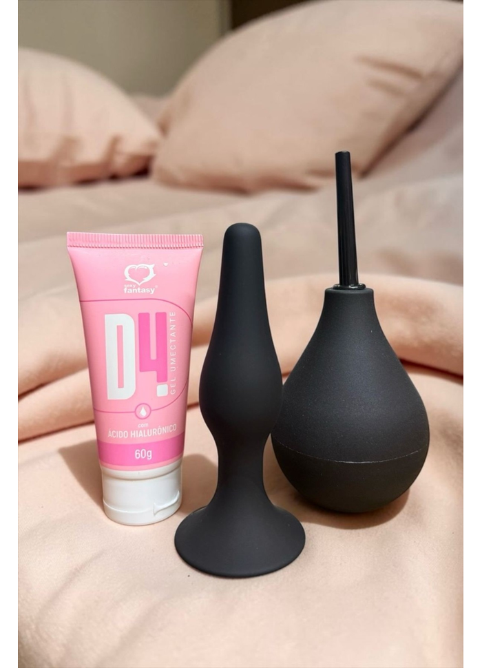Kit Plug anal com ventosa, Lubrificante D4  e Ducha íntima 