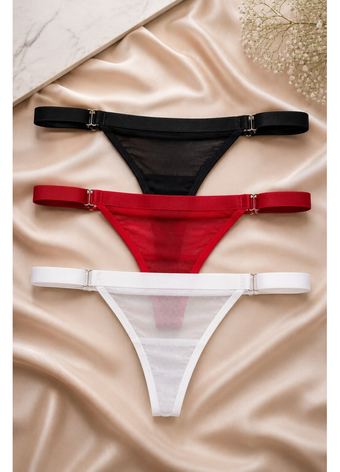 Kit com 3 calcinhas em tule com regulagem