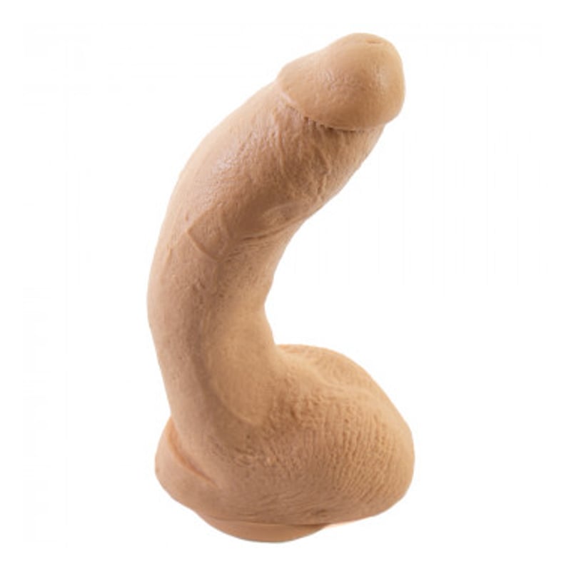 PRÓTESE PENIANA REALISTICA CURVADA 24CM COM ESCROTO E VENTOSA ABSOLOO