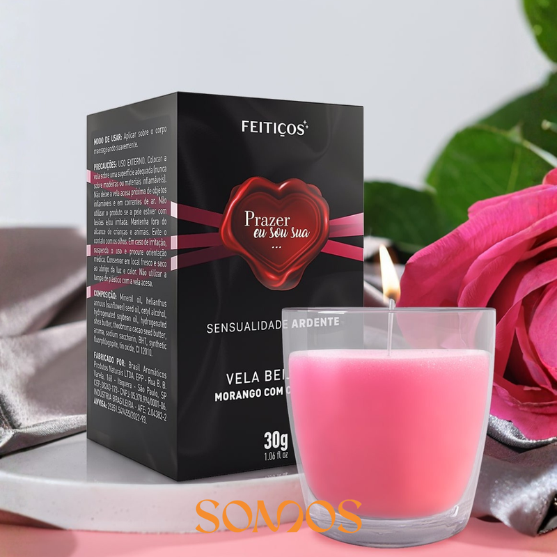 VELA PARA MASSAGEM MORANGO COM CHANTILLY FEITIÇOS