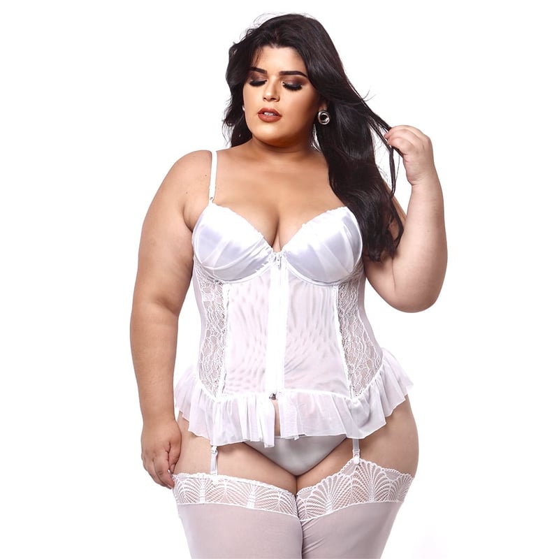 ESPARTILHO PLUS SIZE TABATA BRANCO BUSTO APLICAÇÃO DE CETIM COM BOJO